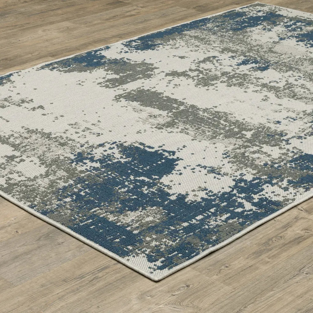 8' X 10' Blue and Beige Abstract Stain Resistant Indoor Outdoor Area Rug Homeroots Outdoor