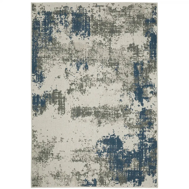 8' X 10' Blue and Beige Abstract Stain Resistant Indoor Outdoor Area Rug Homeroots Outdoor