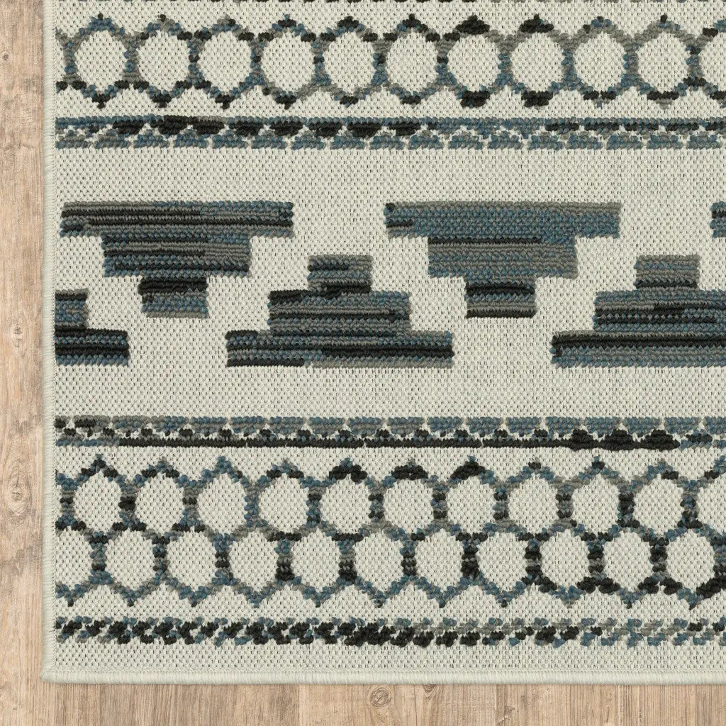 8' X 10' Blue and Beige Geometric Stain Resistant Indoor Outdoor Area Rug Homeroots Outdoor