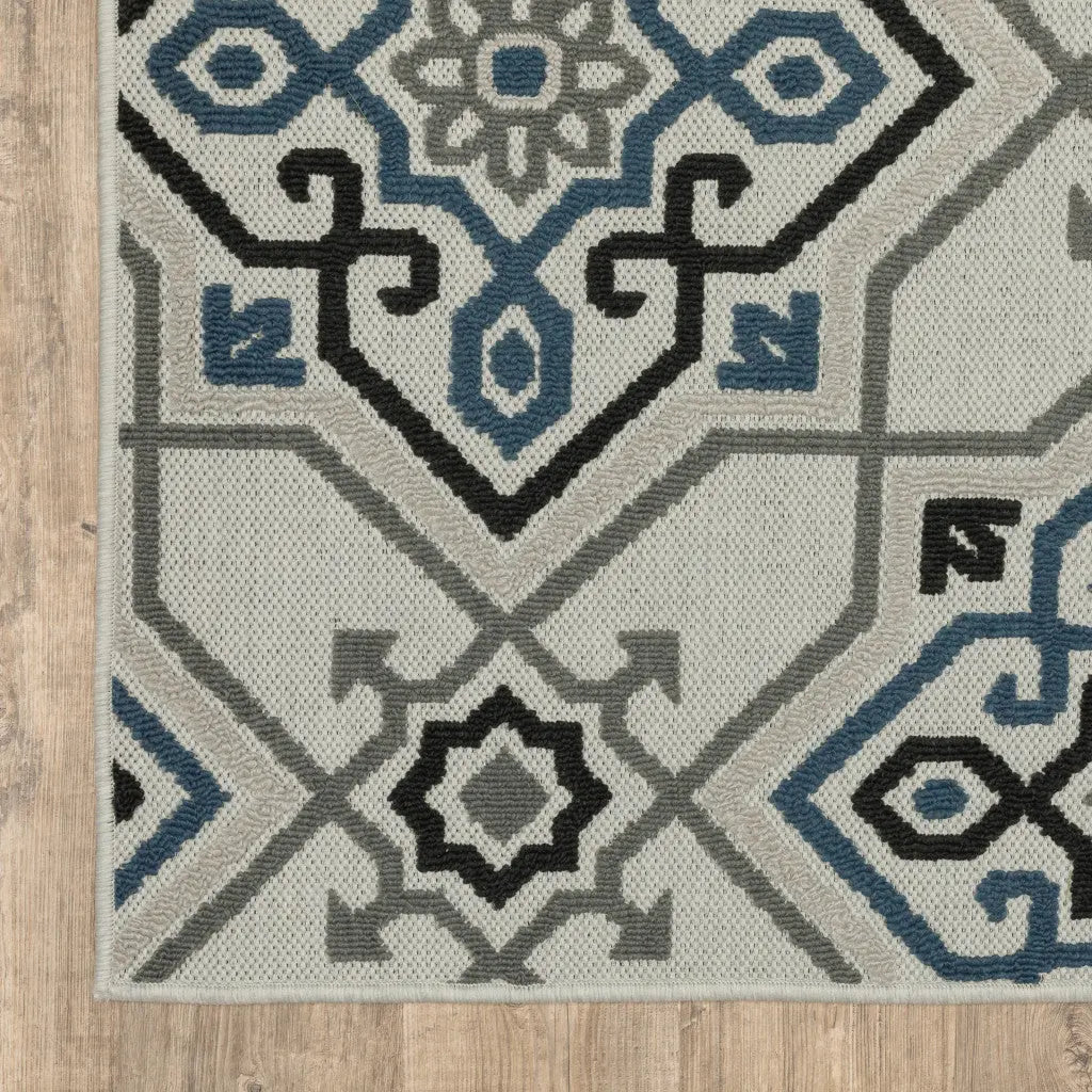 8' X 10' Blue and Beige Oriental Stain Resistant Indoor Outdoor Area Rug Homeroots Outdoor