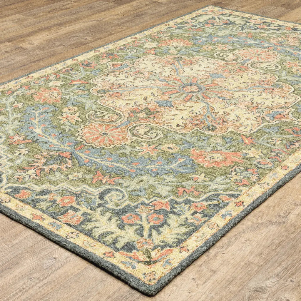 8' X 10' Blue and Green Oriental Hand Tufted Area Rug Homeroots Home Decor