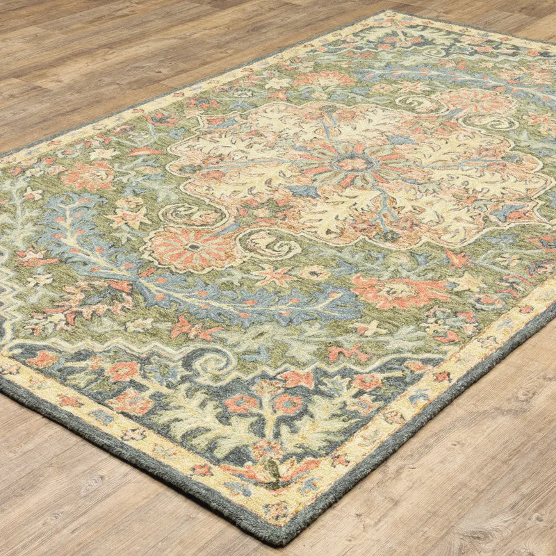 8' X 10' Blue and Green Oriental Hand Tufted Area Rug Homeroots Home Decor