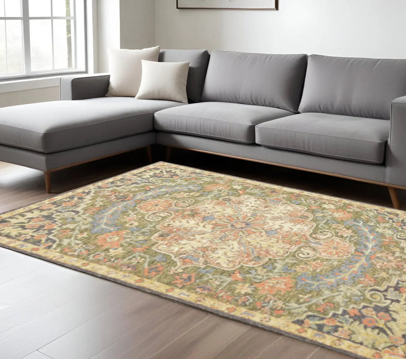 8' X 10' Blue and Green Oriental Hand Tufted Area Rug Homeroots Home Decor