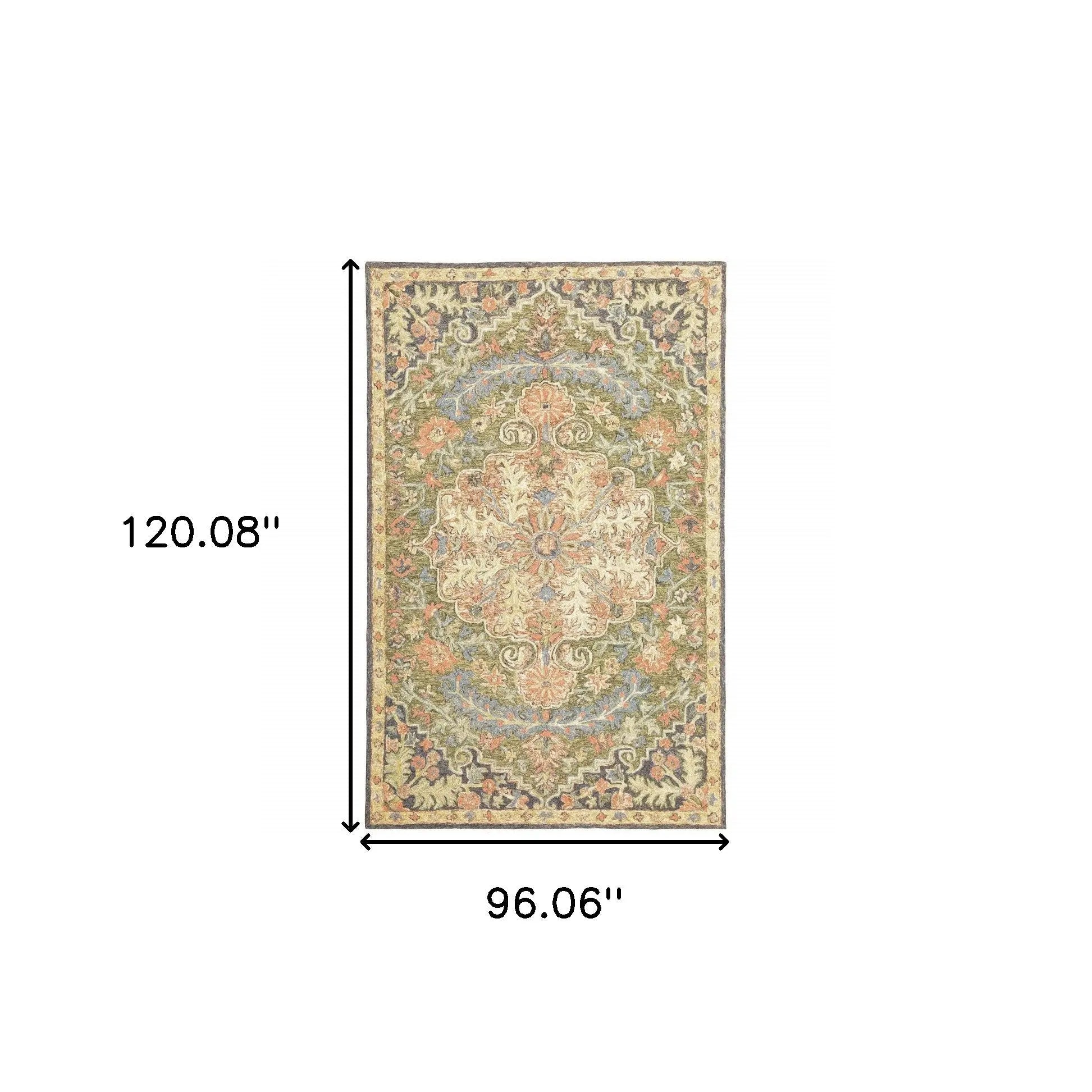 8' X 10' Blue and Green Oriental Hand Tufted Area Rug Homeroots Home Decor