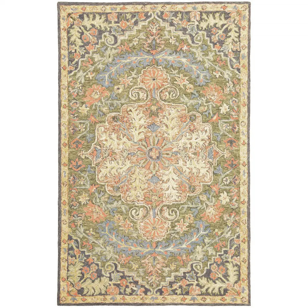 8' X 10' Blue and Green Oriental Hand Tufted Area Rug Homeroots Home Decor