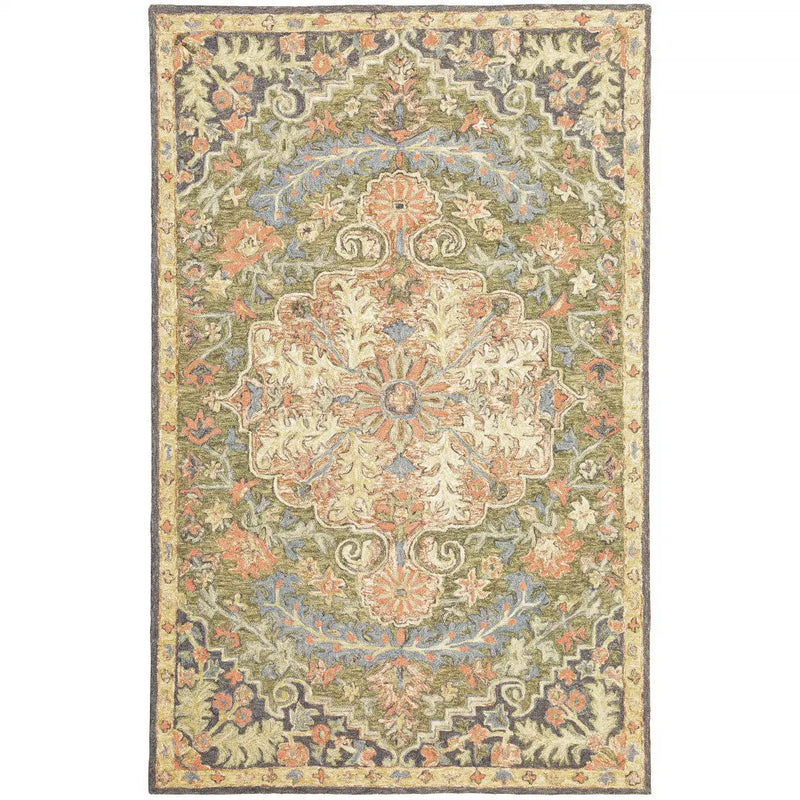 8' X 10' Blue and Green Oriental Hand Tufted Area Rug Homeroots Home Decor