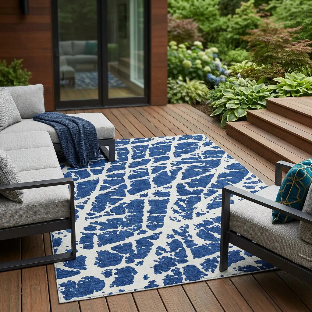 8' X 10' Blue and White Abstract Washable Non Skid Indoor Outdoor Area Rug Homeroots Outdoor