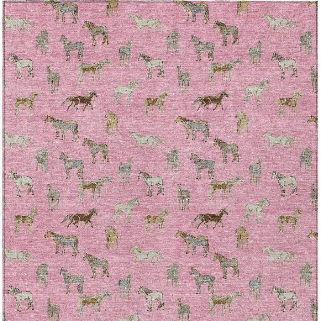 8' X 10' Blush And Beige Horse Washable Indoor Outdoor Area Rug Homeroots Outdoor