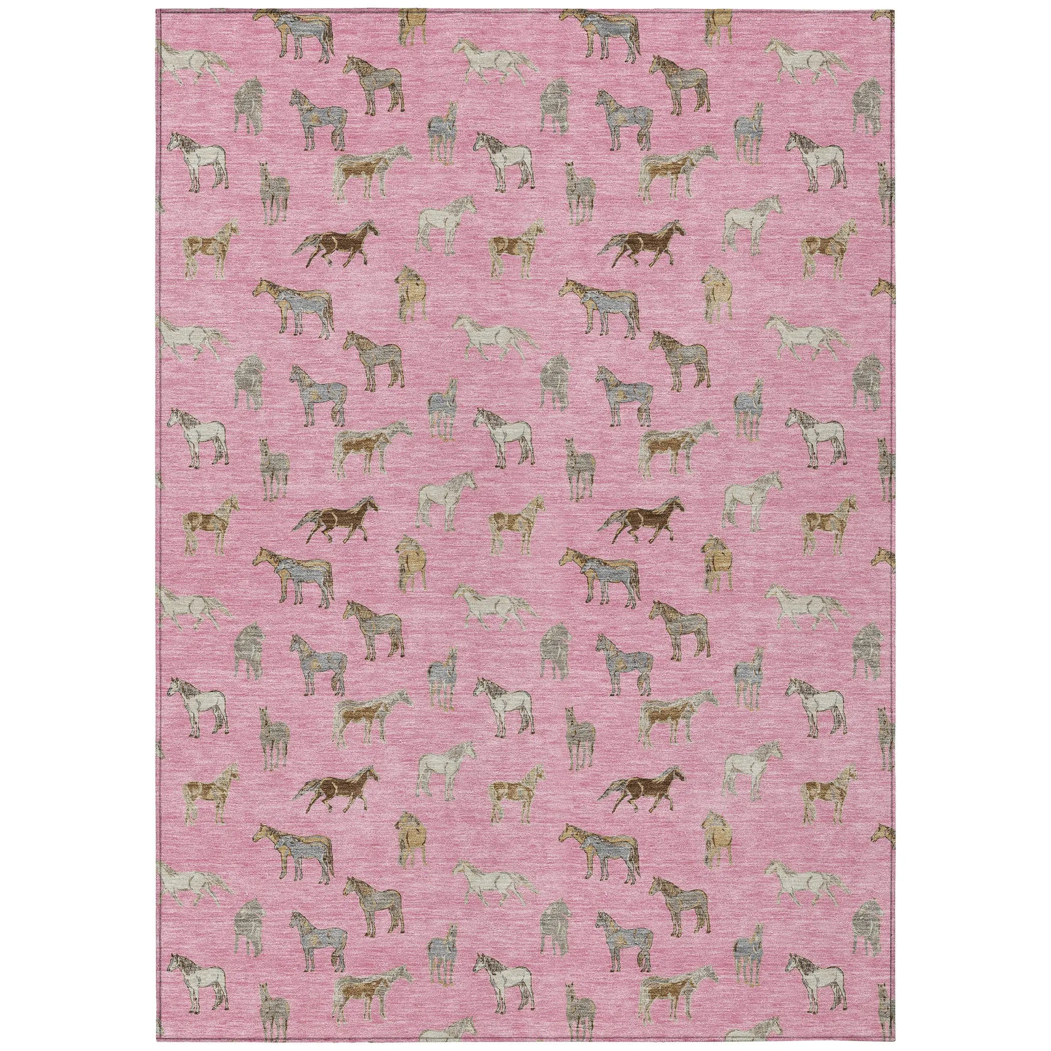 8' X 10' Blush And Beige Horse Washable Indoor Outdoor Area Rug Homeroots Outdoor