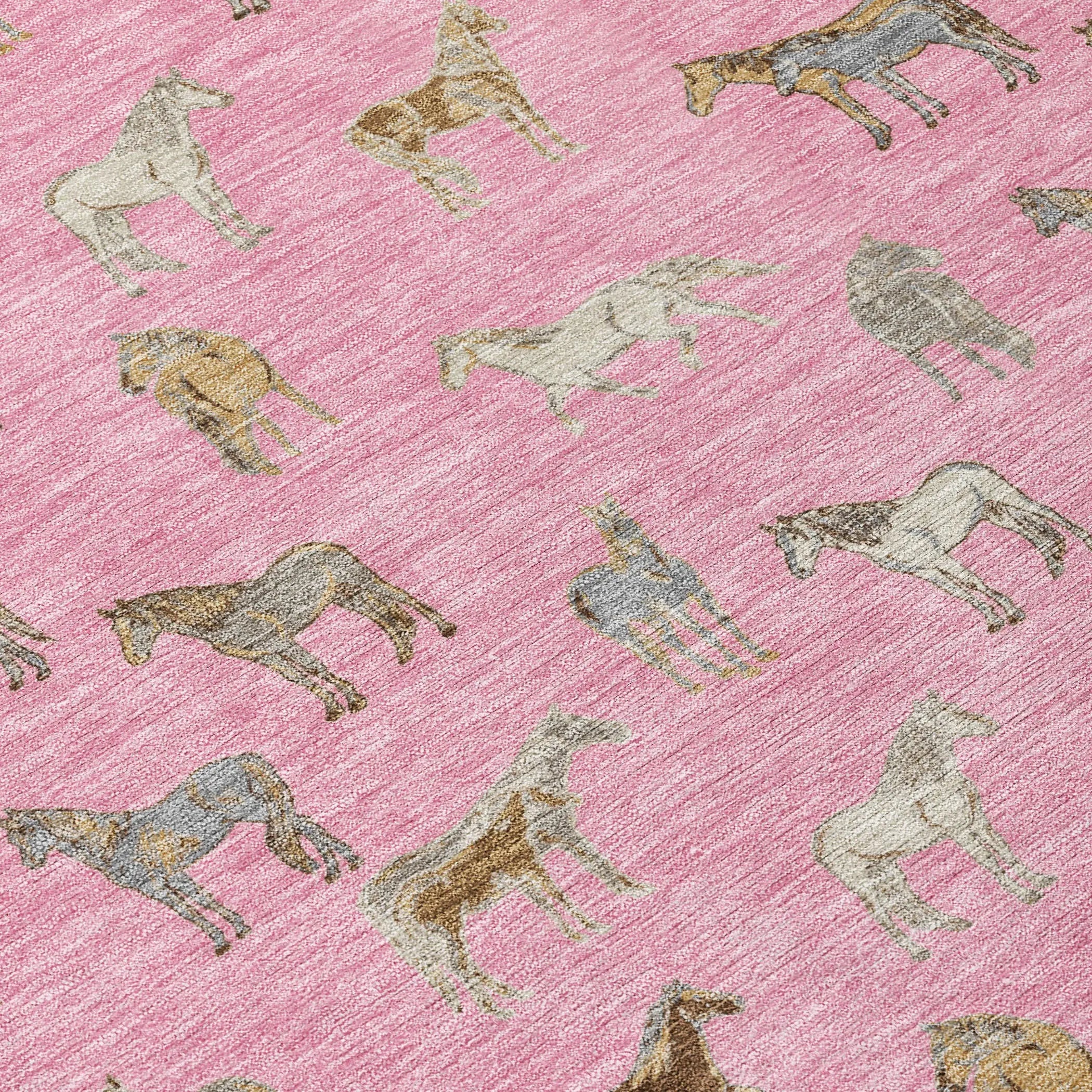 8' X 10' Blush And Beige Horse Washable Indoor Outdoor Area Rug Homeroots Outdoor