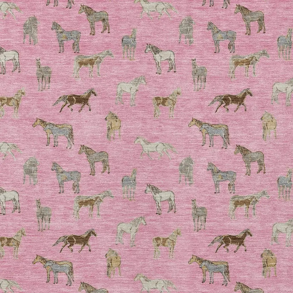8' X 10' Blush And Beige Horse Washable Indoor Outdoor Area Rug Homeroots Outdoor