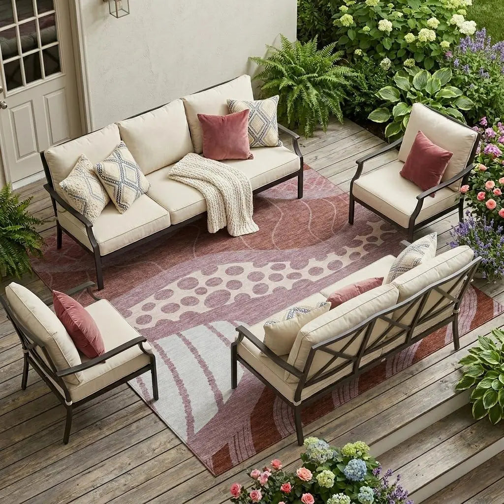 8' X 10' Blush And Brown Abstract Washable Indoor Outdoor Area Rug Homeroots Outdoor