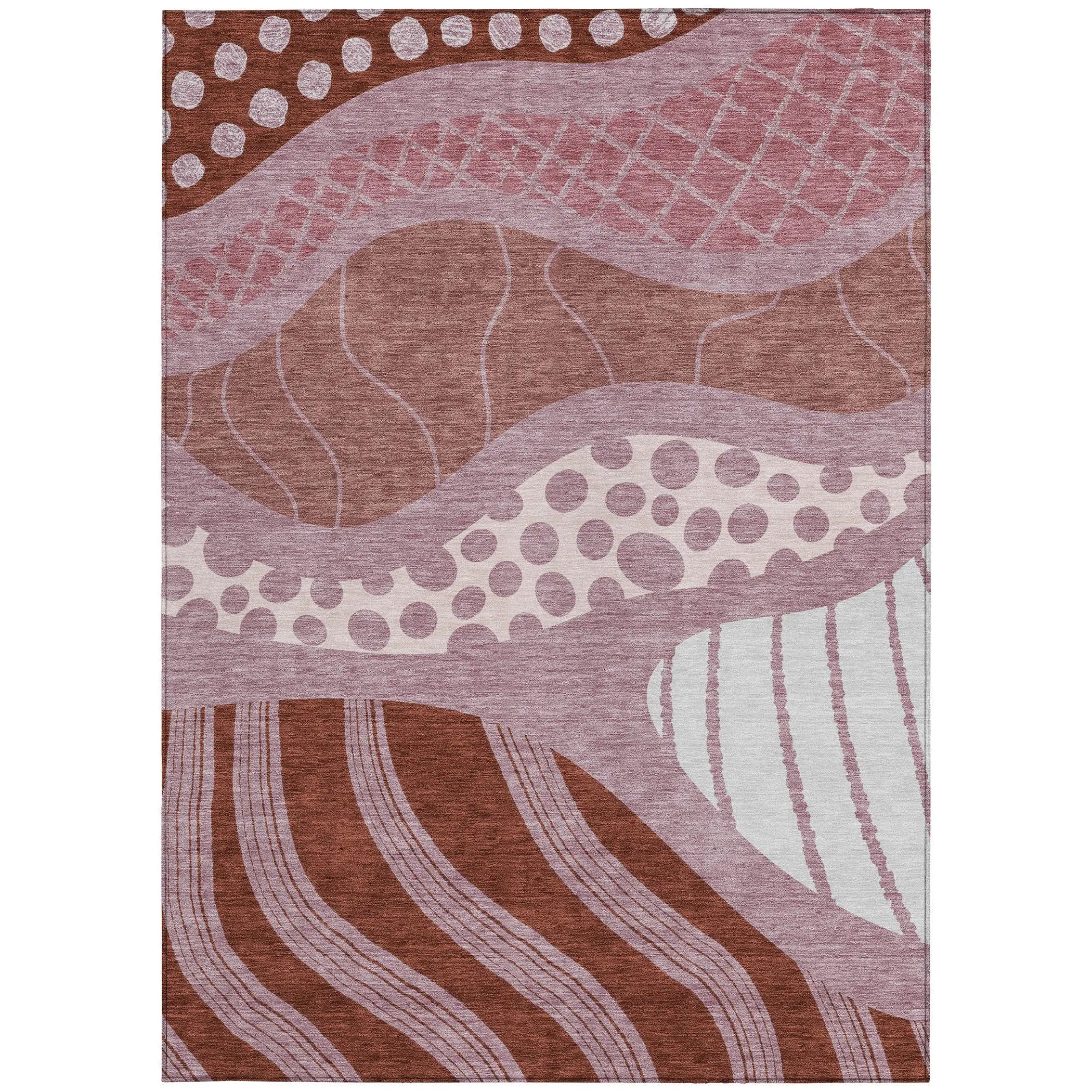 8' X 10' Blush And Brown Abstract Washable Indoor Outdoor Area Rug Homeroots Outdoor