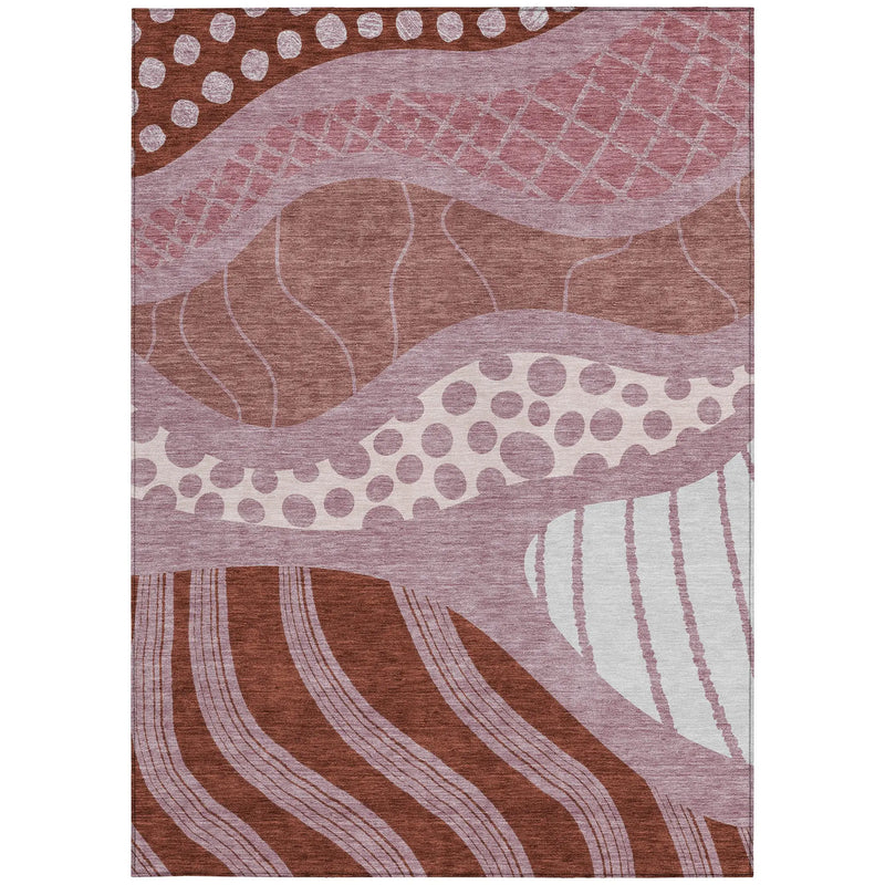 8' X 10' Blush And Brown Abstract Washable Indoor Outdoor Area Rug Homeroots Outdoor