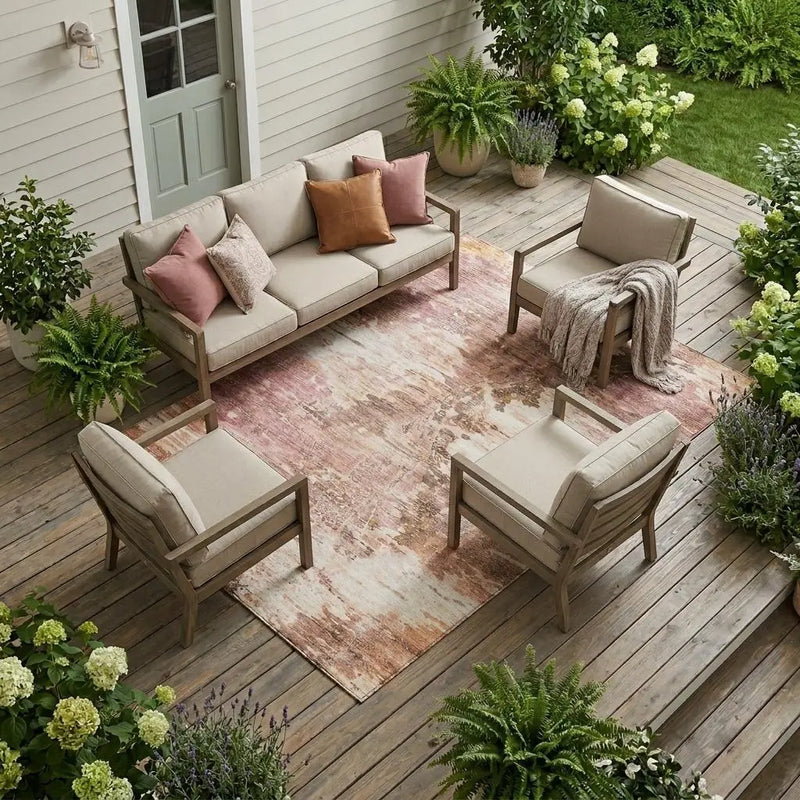8' X 10' Blush And Pink Abstract Washable Indoor Outdoor Area Rug Homeroots Outdoor