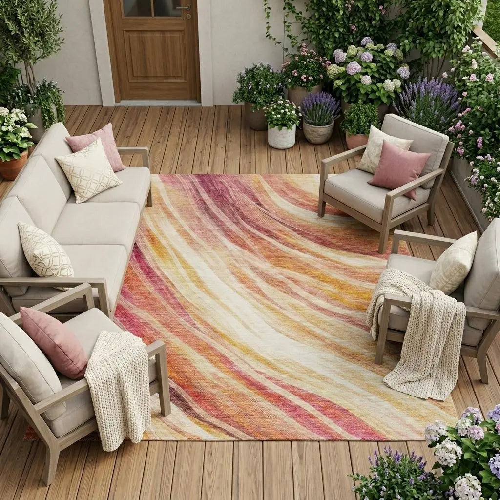 8' X 10' Blush And Pink Abstract Washable Indoor Outdoor Area Rug Homeroots Outdoor