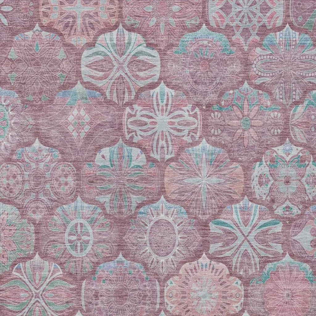 8' X 10' Blush And Pink Ogee Washable Indoor Outdoor Area Rug Homeroots Outdoor