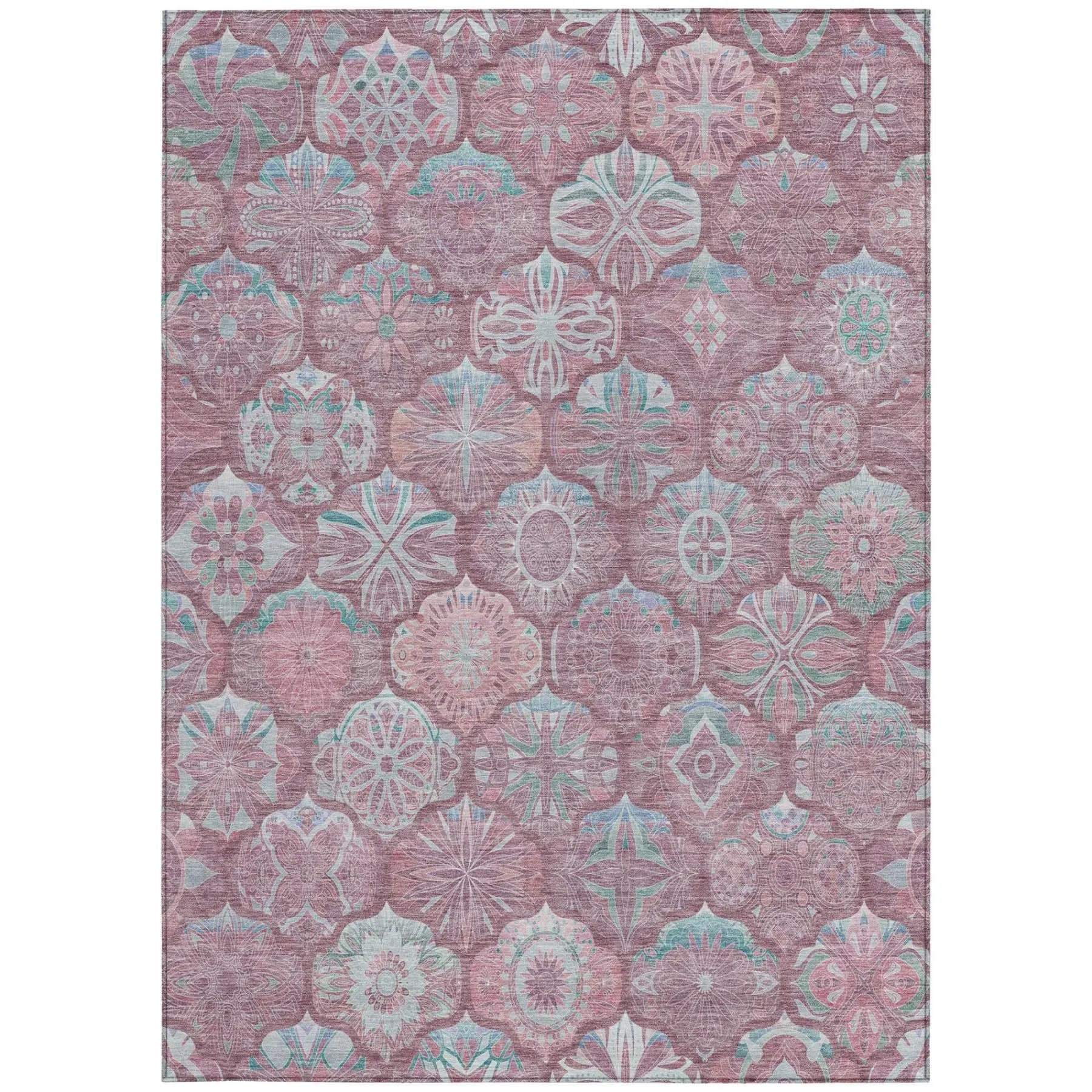 8' X 10' Blush And Pink Ogee Washable Indoor Outdoor Area Rug Homeroots Outdoor