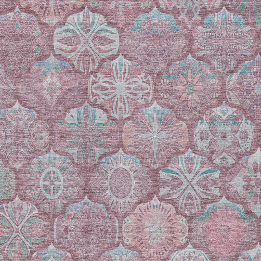 8' X 10' Blush And Pink Ogee Washable Indoor Outdoor Area Rug Homeroots Outdoor