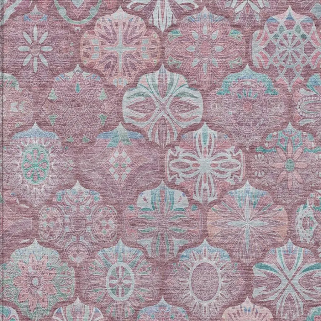 8' X 10' Blush And Pink Ogee Washable Indoor Outdoor Area Rug Homeroots Outdoor