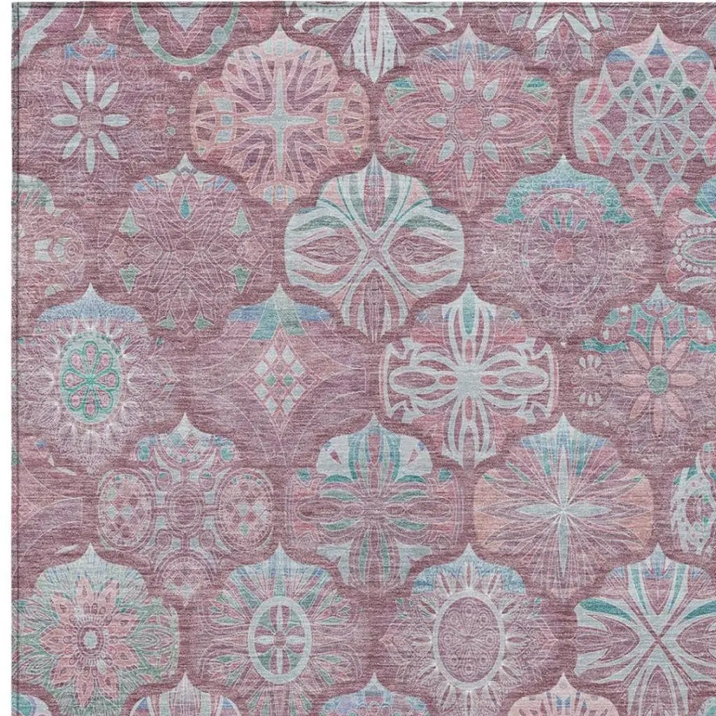 8' X 10' Blush And Pink Ogee Washable Indoor Outdoor Area Rug Homeroots Outdoor