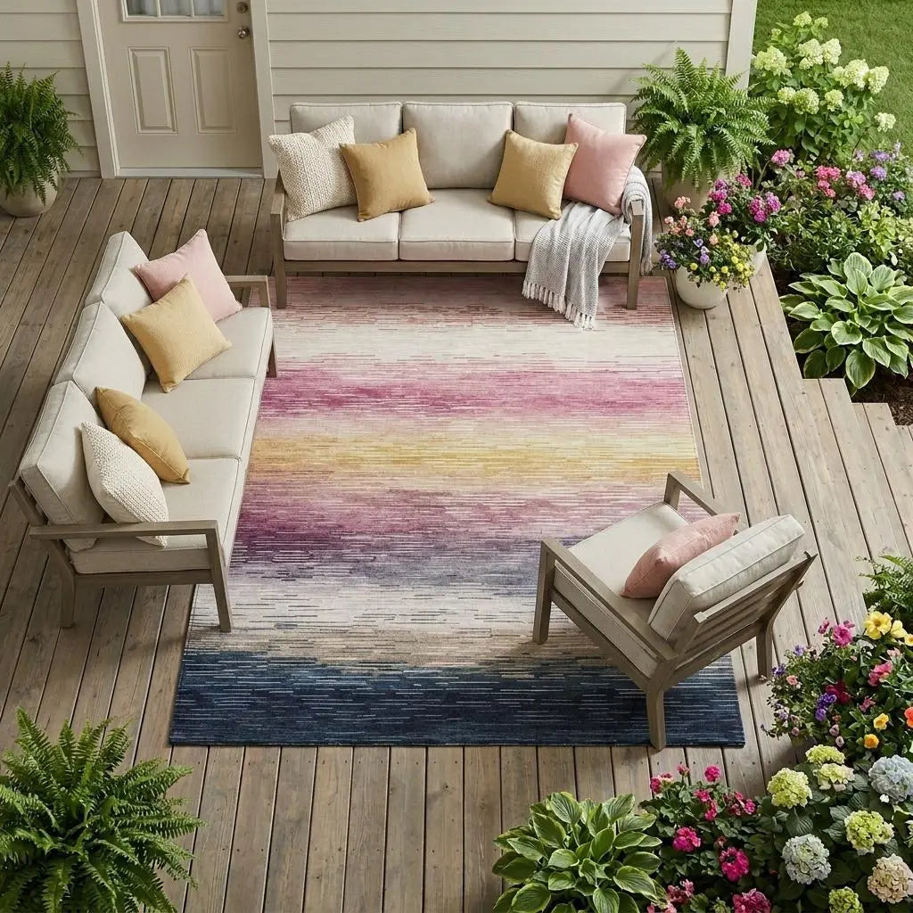 8' X 10' Blush And Pink Striped Washable Indoor Outdoor Area Rug Homeroots Outdoor