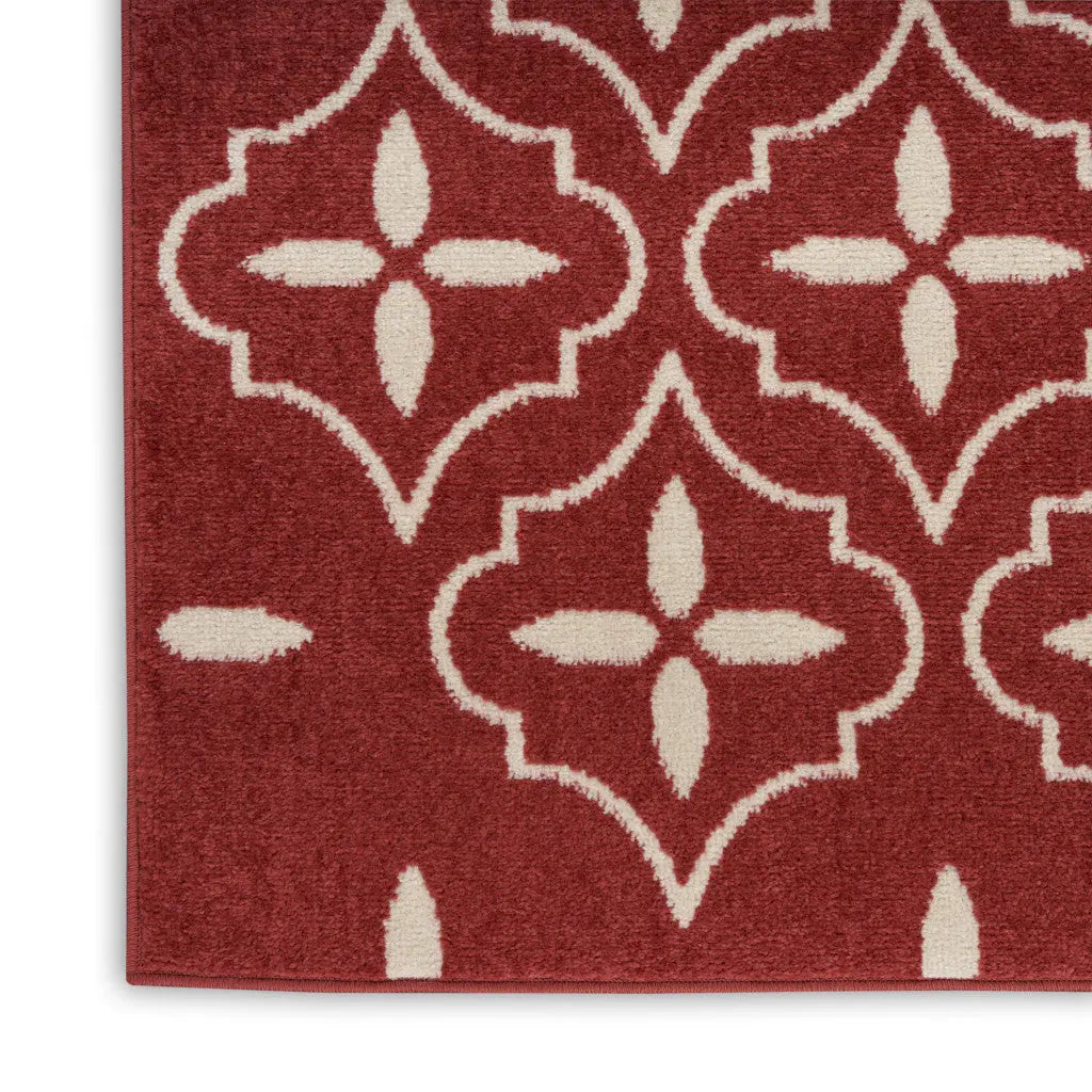 8' X 10' Brick Red And Ivory Geometric Indoor Outdoor Area Rug Homeroots Outdoor
