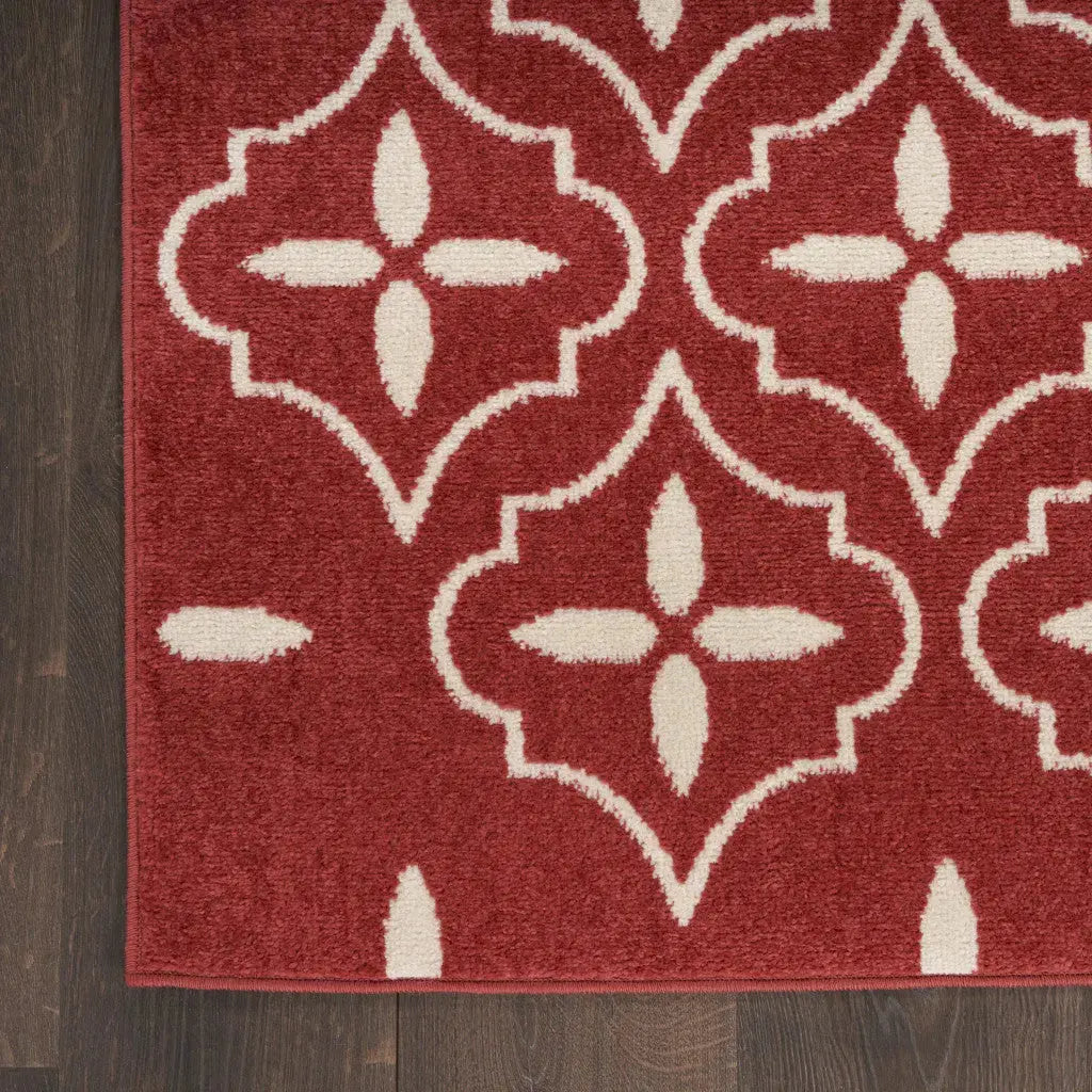 8' X 10' Brick Red And Ivory Geometric Indoor Outdoor Area Rug Homeroots Outdoor