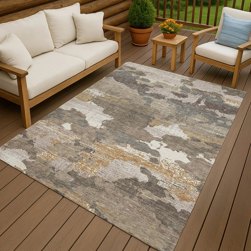 8' X 10' Brown And Beige Abstract Washable Indoor Outdoor Area Rug Homeroots Outdoor