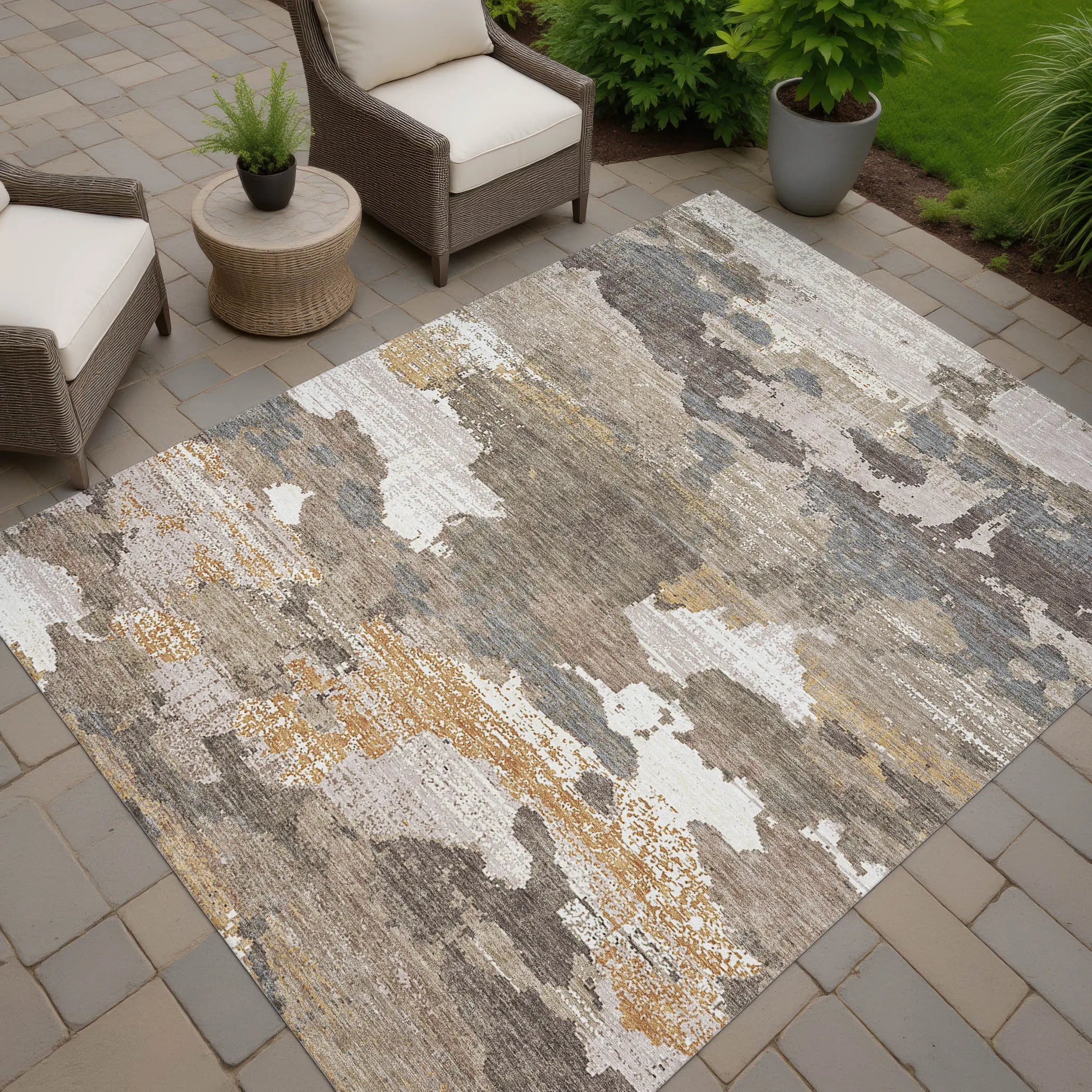 8' X 10' Brown And Beige Abstract Washable Indoor Outdoor Area Rug Homeroots Outdoor