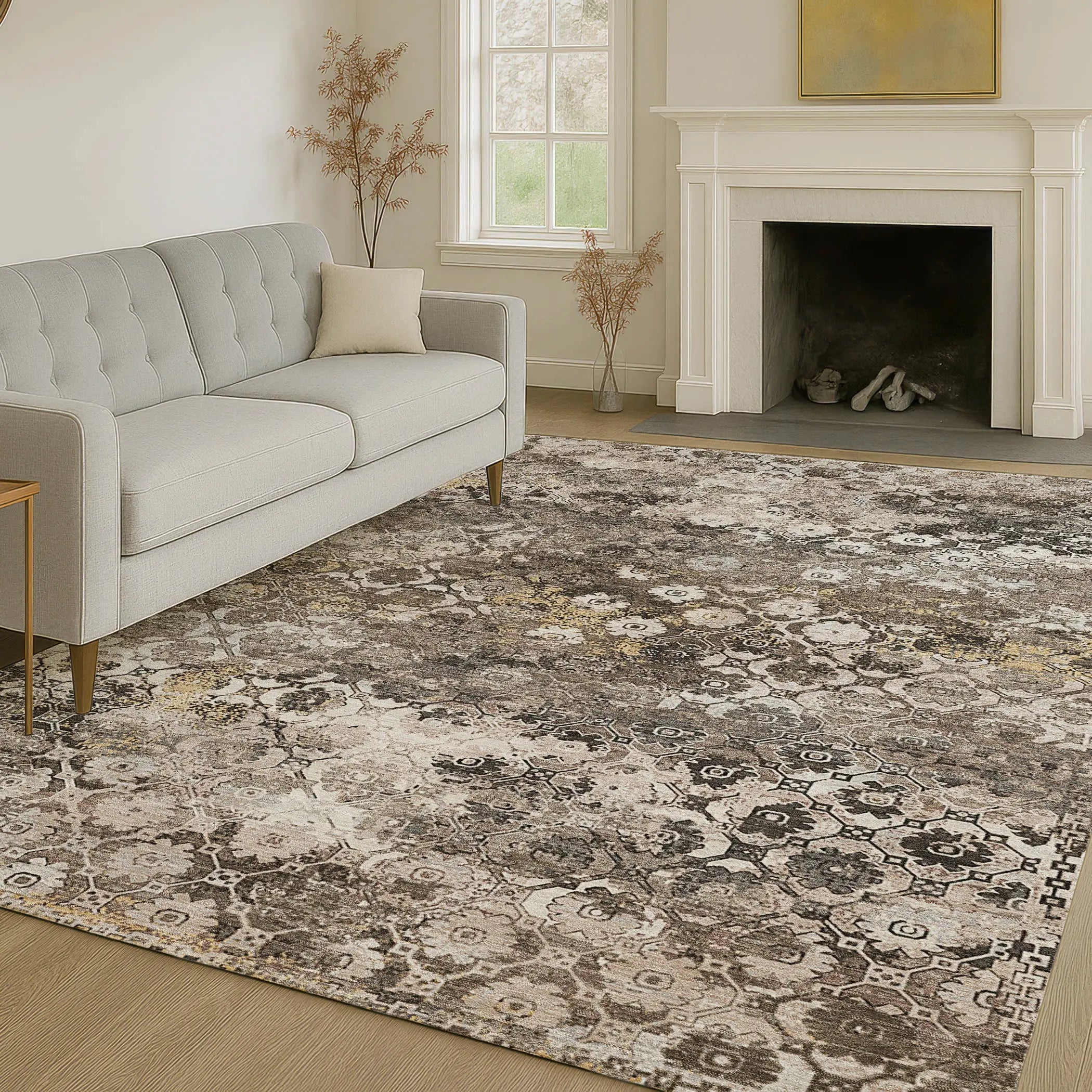 8' X 10' Brown And Beige Abstract Washable Indoor Outdoor Area Rug Homeroots Outdoor