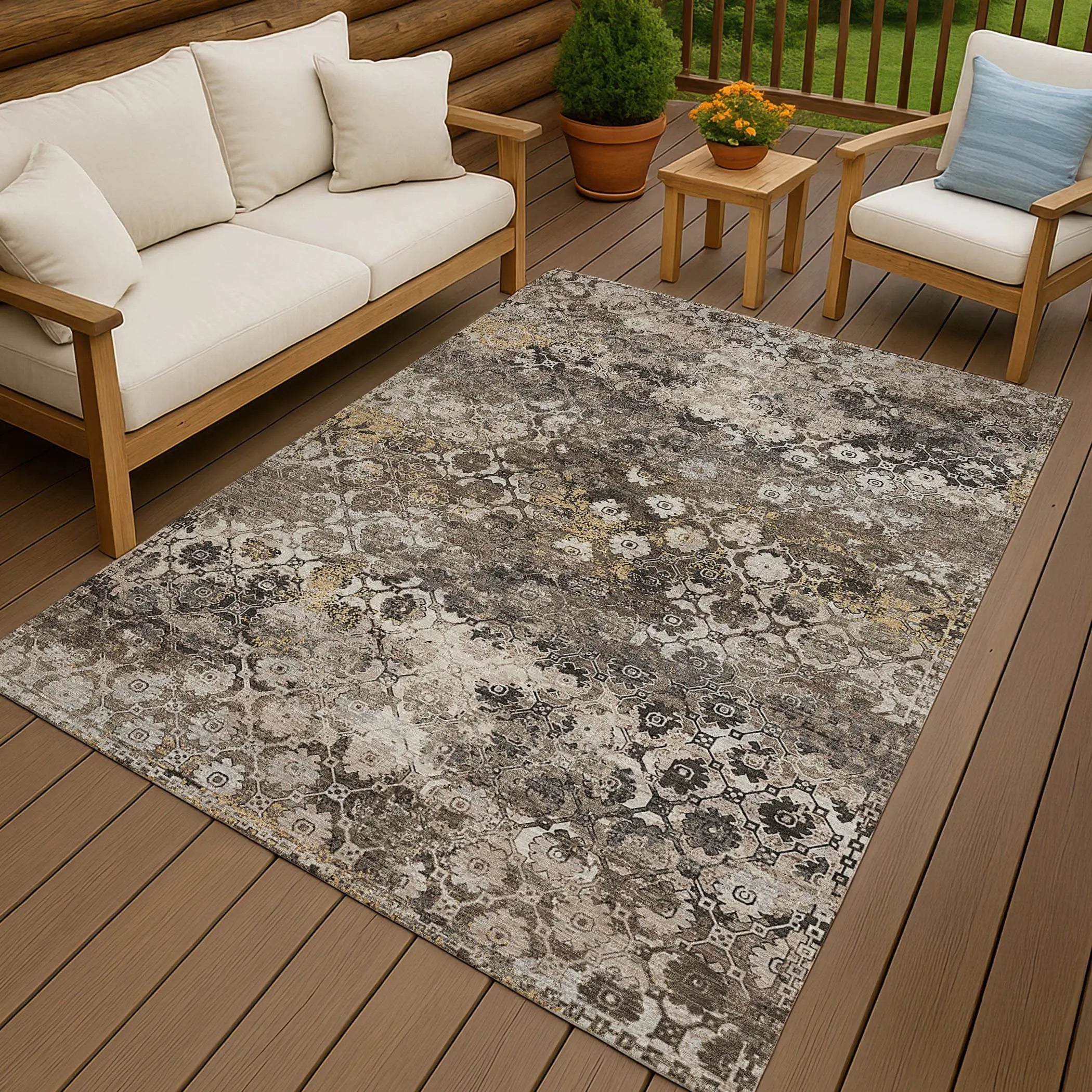 8' X 10' Brown And Beige Abstract Washable Indoor Outdoor Area Rug Homeroots Outdoor