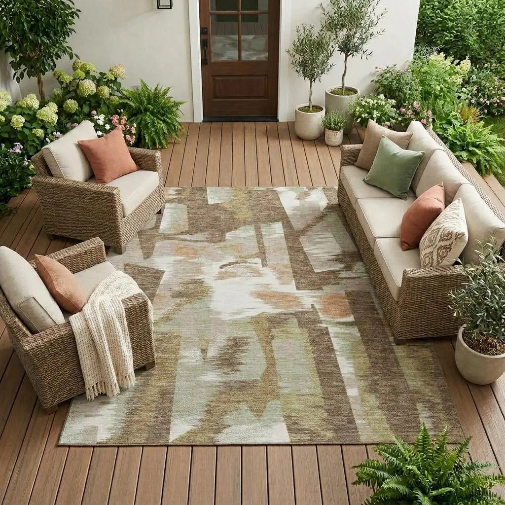 8' X 10' Brown And Beige Abstract Washable Indoor Outdoor Area Rug Homeroots Outdoor
