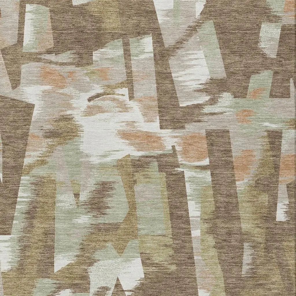 8' X 10' Brown And Beige Abstract Washable Indoor Outdoor Area Rug Homeroots Outdoor