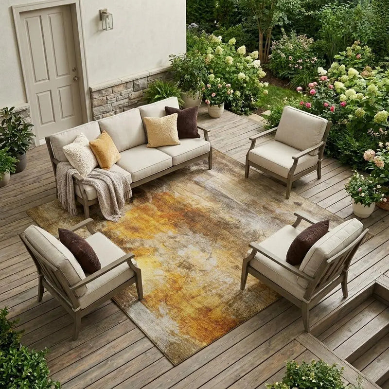 8' X 10' Brown And Beige Abstract Washable Indoor Outdoor Area Rug Homeroots Outdoor