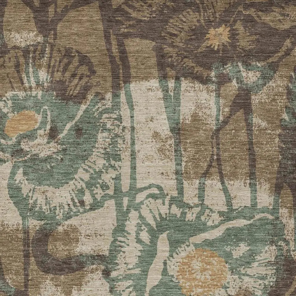 8' X 10' Brown And Beige Floral Washable Indoor Outdoor Area Rug Homeroots Outdoor