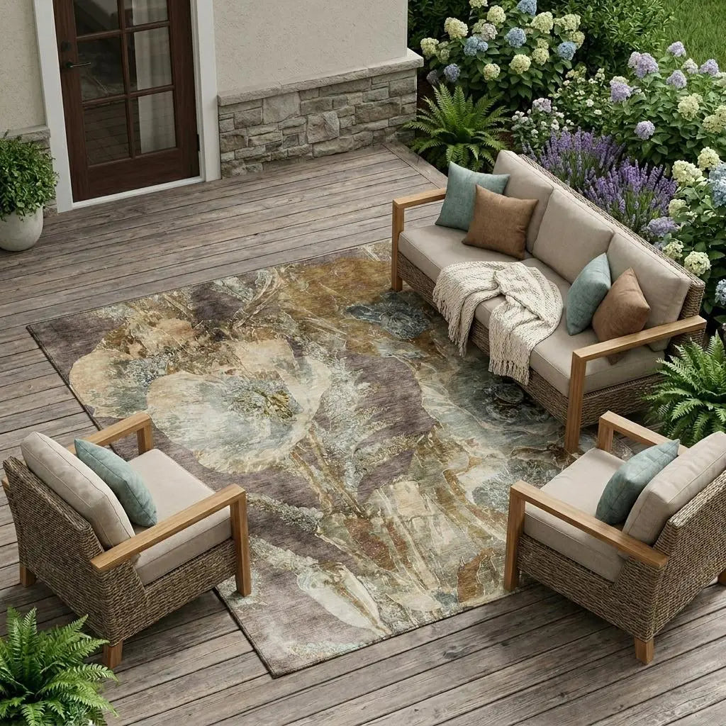 8' X 10' Brown And Beige Floral Washable Indoor Outdoor Area Rug Homeroots Outdoor