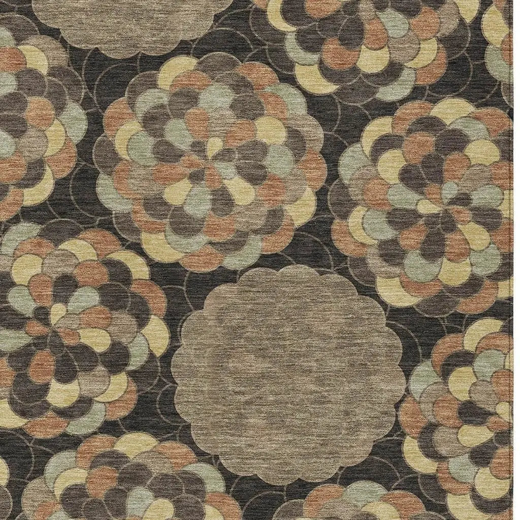8' X 10' Brown And Beige Floral Washable Indoor Outdoor Area Rug Homeroots Outdoor