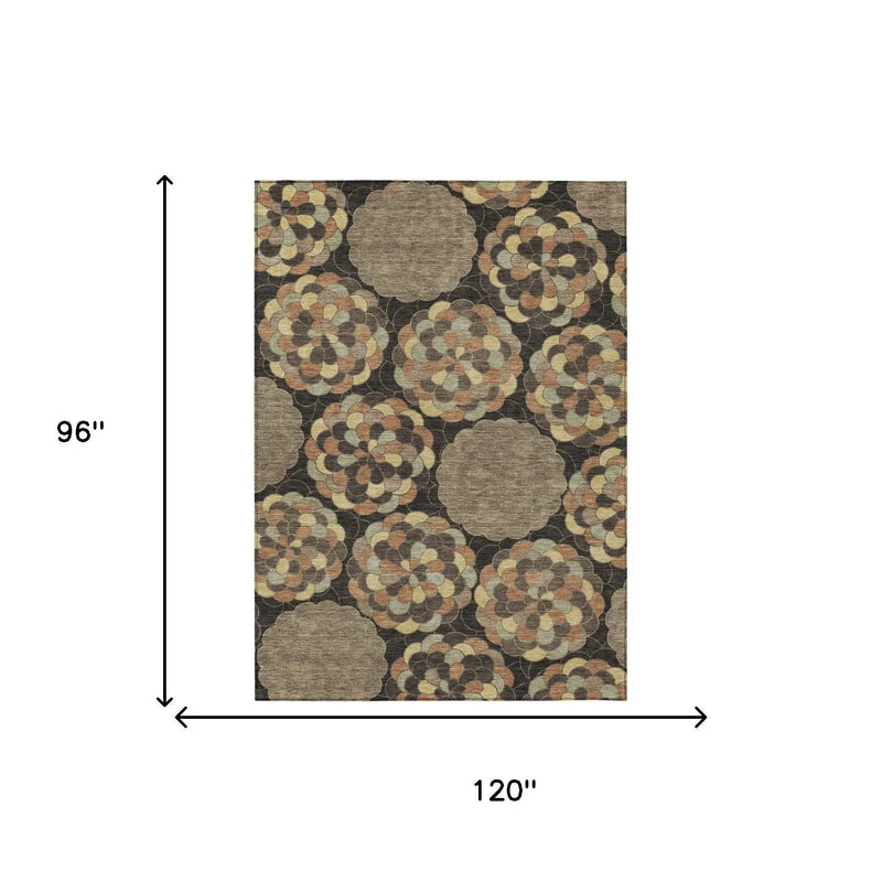 8' X 10' Brown And Beige Floral Washable Indoor Outdoor Area Rug Homeroots Outdoor