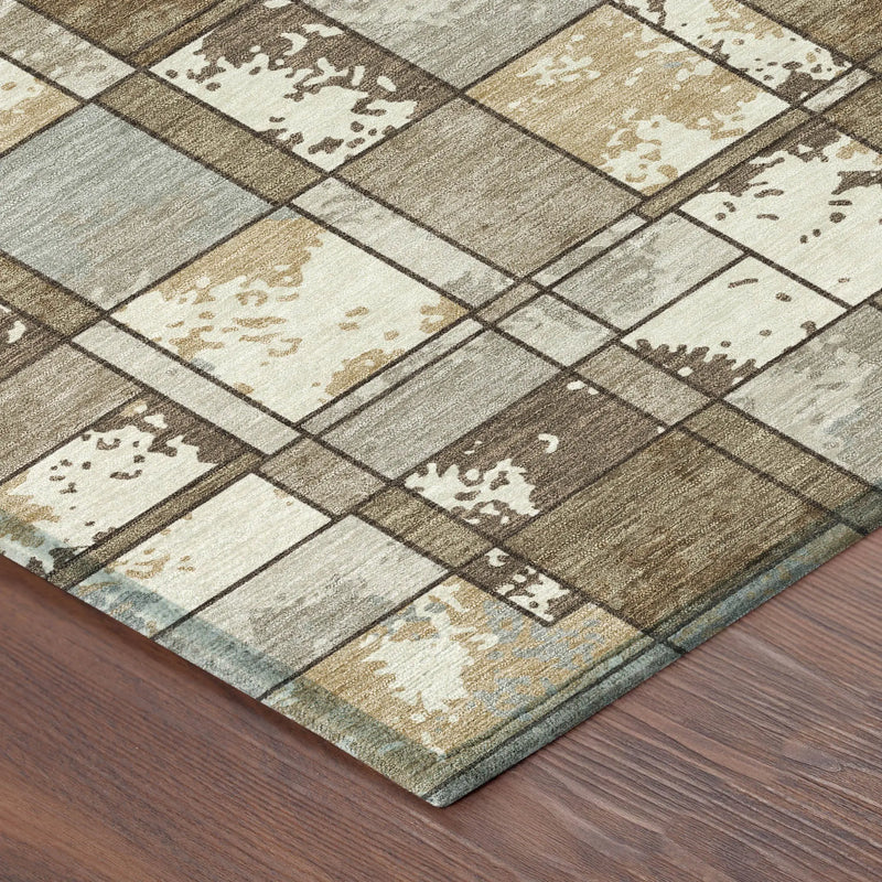 8' X 10' Brown And Beige Geometric Washable Indoor Outdoor Area Rug Homeroots Outdoor
