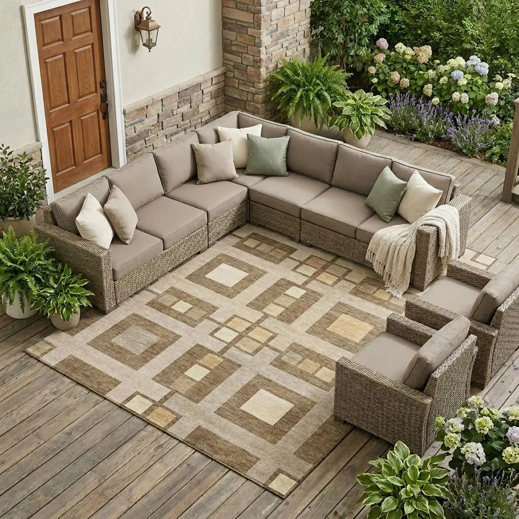 8' X 10' Brown And Beige Geometric Washable Indoor Outdoor Area Rug Homeroots Outdoor