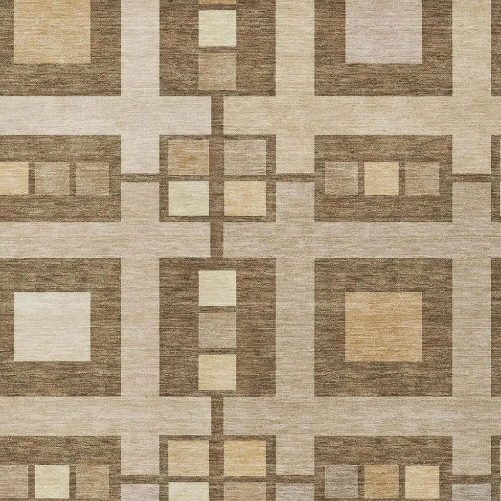8' X 10' Brown And Beige Geometric Washable Indoor Outdoor Area Rug Homeroots Outdoor