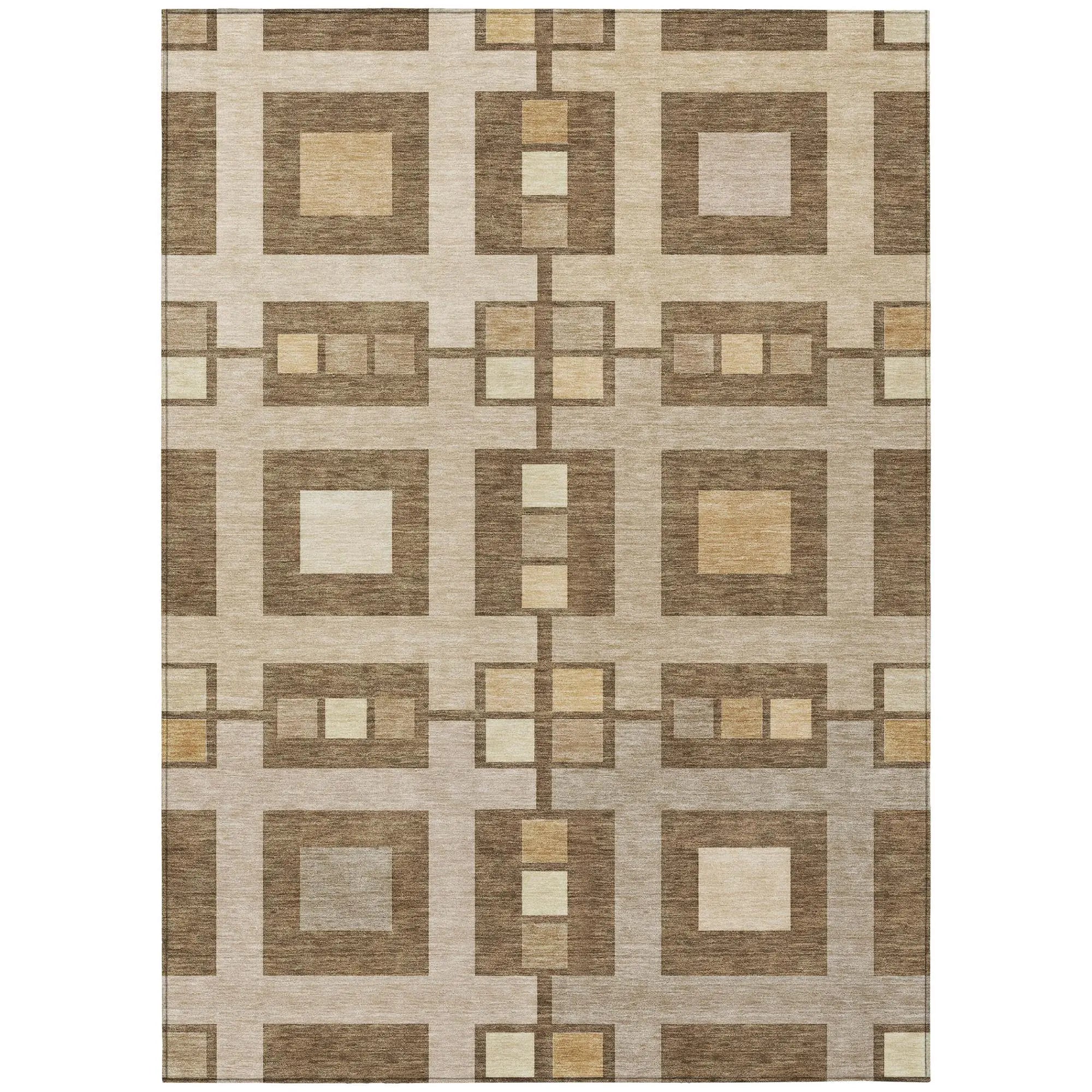8' X 10' Brown And Beige Geometric Washable Indoor Outdoor Area Rug Homeroots Outdoor