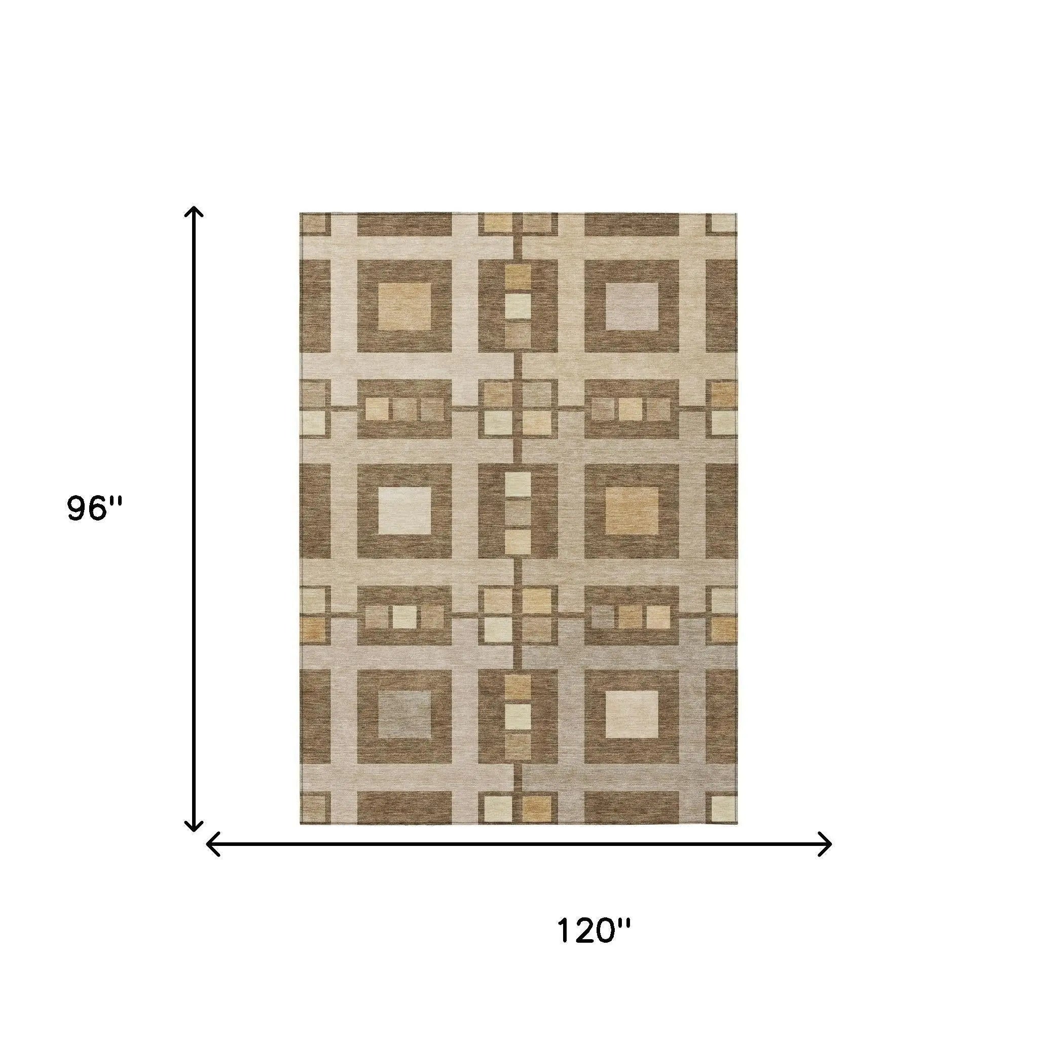 8' X 10' Brown And Beige Geometric Washable Indoor Outdoor Area Rug Homeroots Outdoor