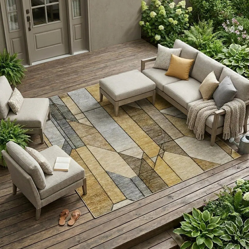 8' X 10' Brown And Beige Geometric Washable Indoor Outdoor Area Rug Homeroots Outdoor