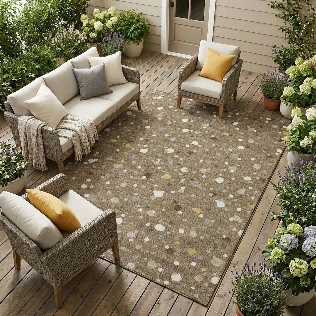 8' X 10' Brown And Beige Geometric Washable Indoor Outdoor Area Rug Homeroots Outdoor