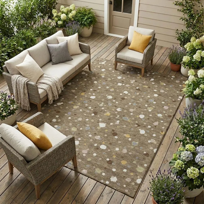 8' X 10' Brown And Beige Geometric Washable Indoor Outdoor Area Rug Homeroots Outdoor