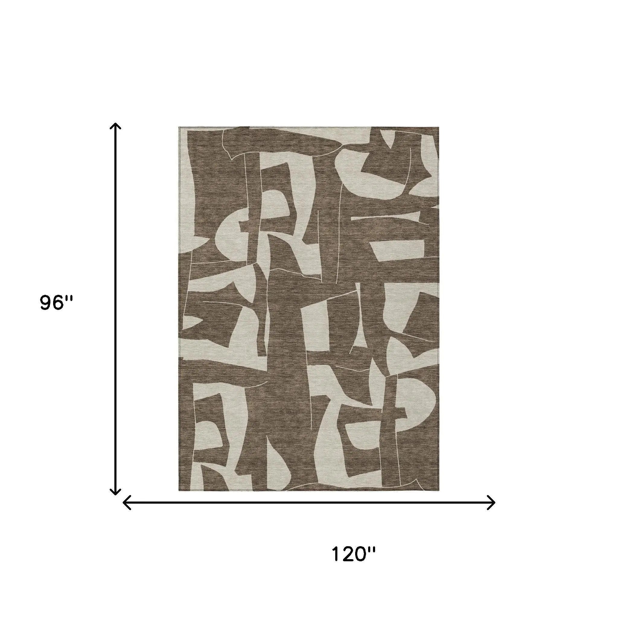 8' X 10' Brown And Beige Geometric Washable Indoor Outdoor Area Rug Homeroots Outdoor
