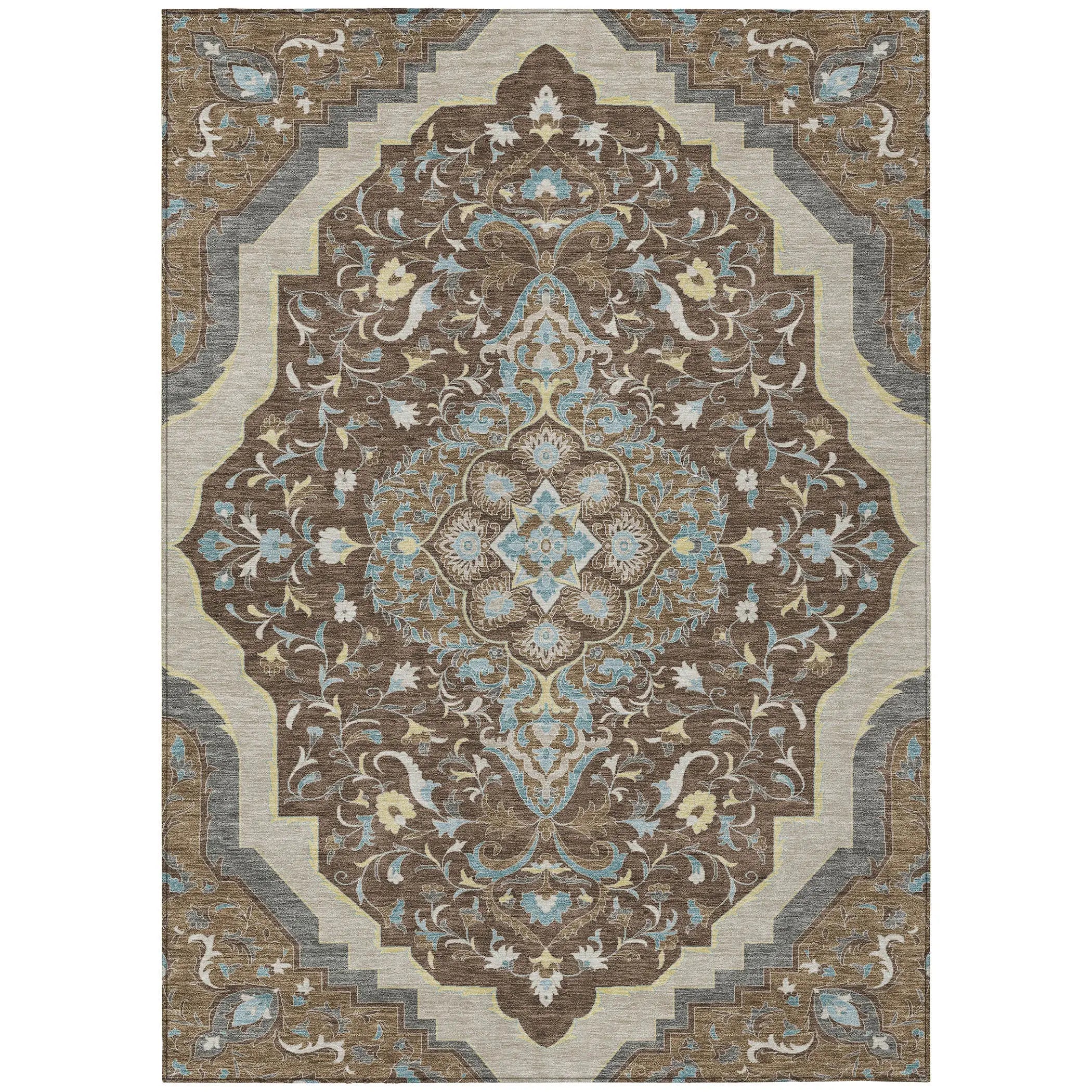 8' X 10' Brown And Beige Medallion Washable Indoor Outdoor Area Rug Homeroots Outdoor