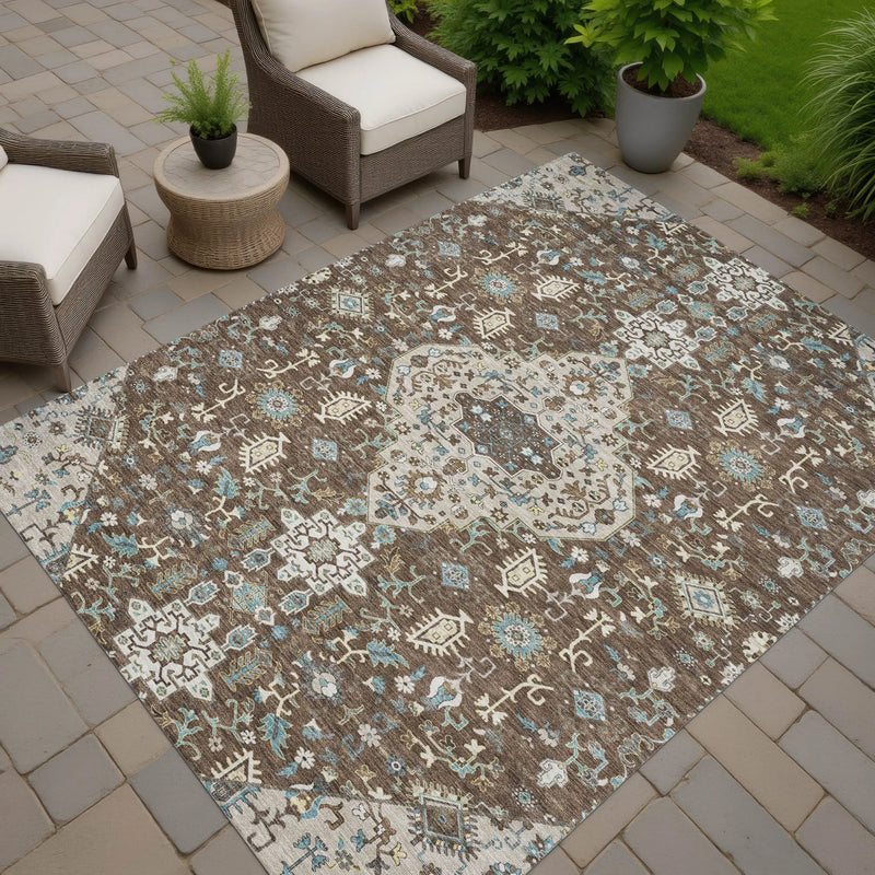 8' X 10' Brown And Beige Medallion Washable Indoor Outdoor Area Rug Homeroots Outdoor